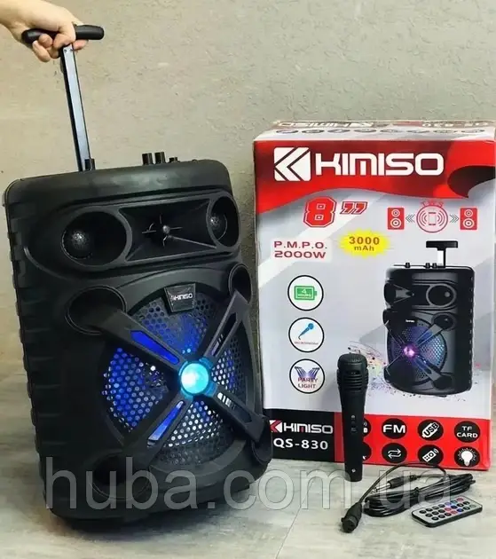 Портативна Bluetooth-колонка KIMISO QS-830 Пульт ДК ДК ДК Дротовий мікрофон, акумуляторна.