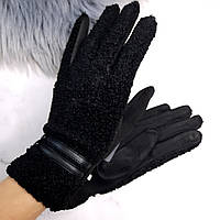 Перчатки женские зимние тедди утепленные черные теплые рукавички для девушки с мехом