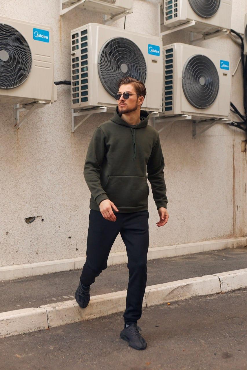 Чоловічий спортивний костюм теплий із флісовою підкладкою капюшоном якісний чоловічий спортивний костюм зимовий