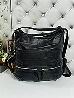 Женская сумка-рюкзак вместительная мягкая молодежная сумка черная экокожа