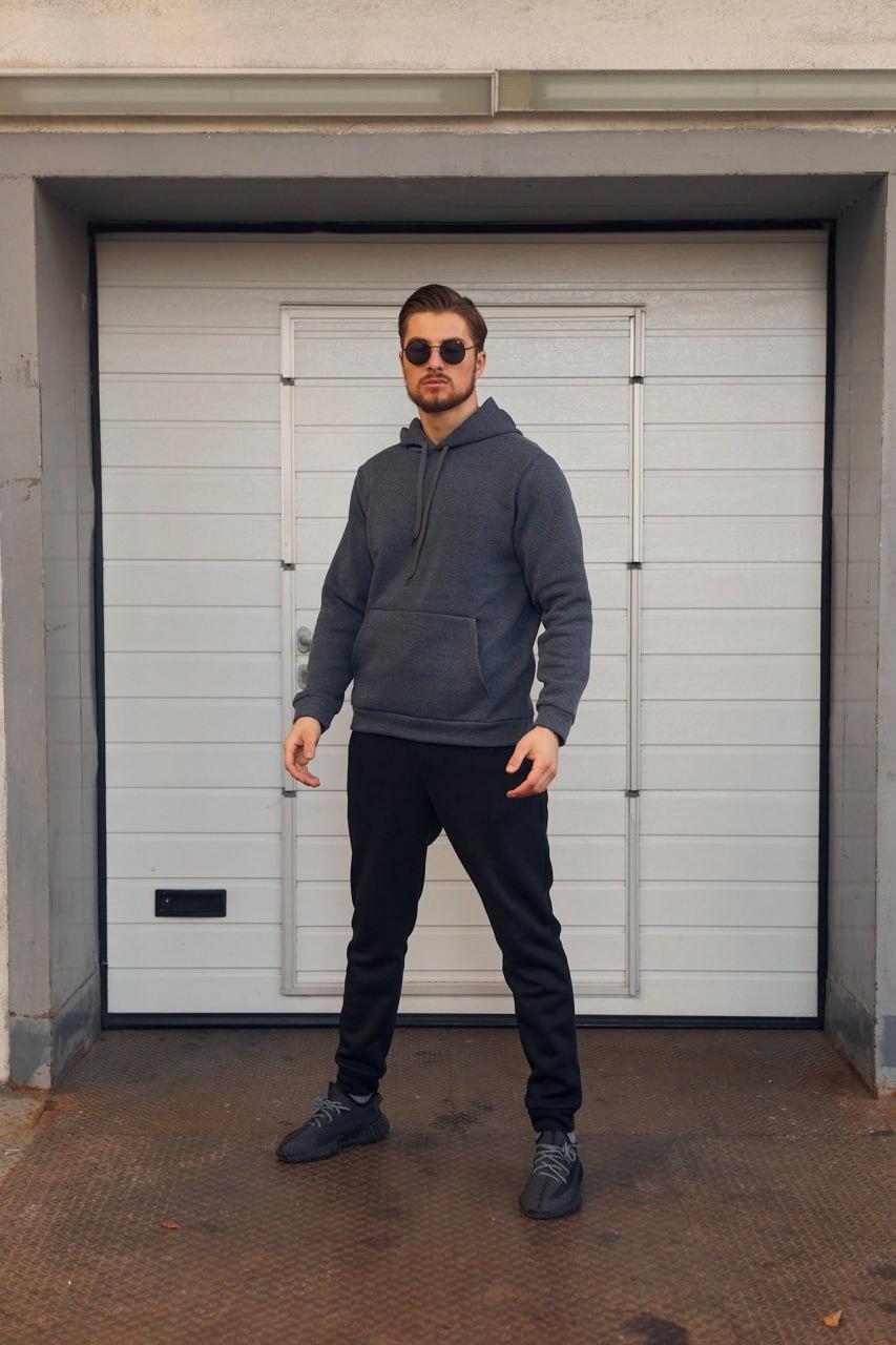 Спортивний костюм чоловічий зимовий модний чорно-сірий спортивний костюм чоловічий зимовий на щодень