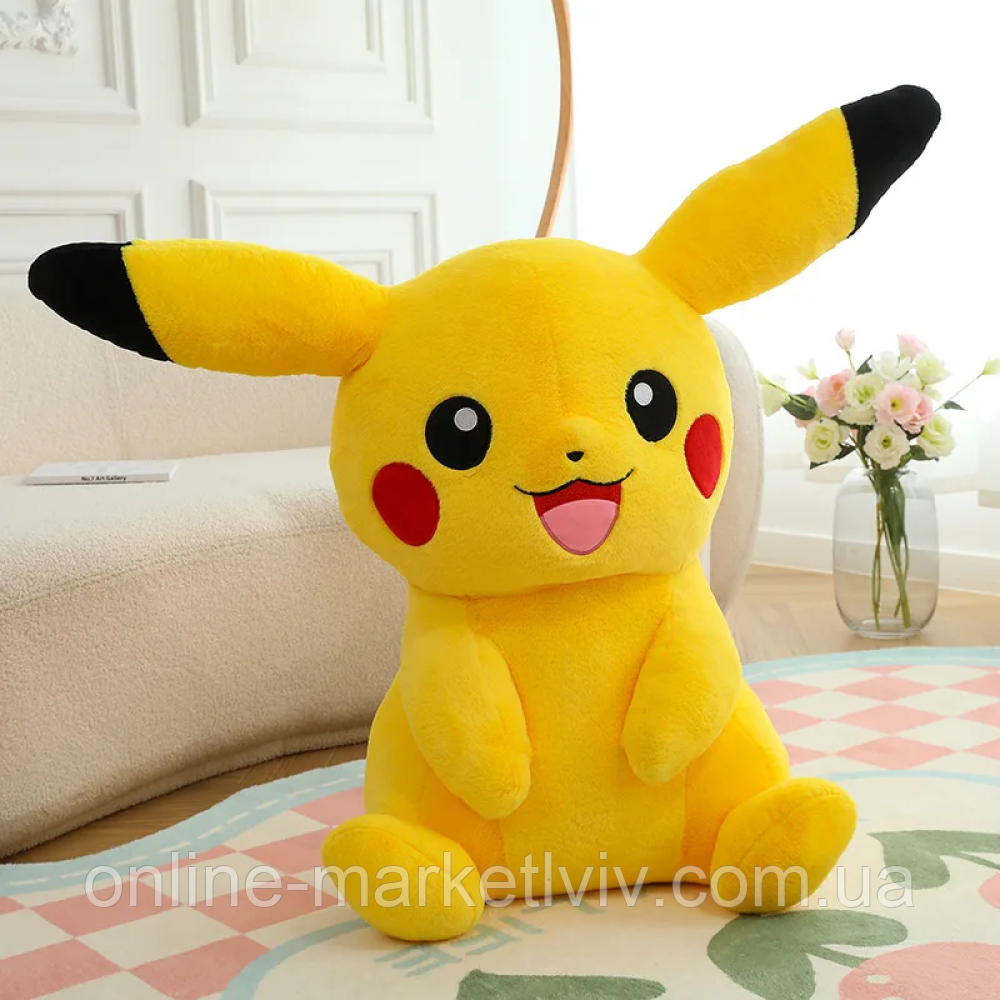 М'яка іграшка Пікачу з плюшу 35 см EL-2117-26 / Дитяча іграшка подушка Покемон / Іграшка плюшева обіймашка, фото 1