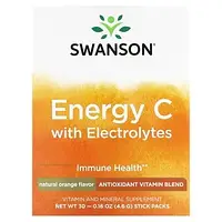 Swanson, Energy C с электролитами, натуральный апельсин, 30 пакетиков по 4,6 г (0,16 унции) в Украине