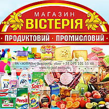 Банер ПРОДУКТИ - ГОСПОДАРСЬКІ ТОВАРИ. Гарний дизайн універсального магазину. Друк на банер замовити.