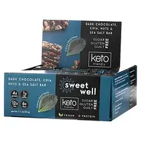Sweetwell, Keto Bar, чиа, орехи, морская соль и темный шоколад, 10 батончиков по 32 г (1,1 унции) Днепр