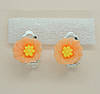Сережки кліпси дитячі для вух без пробивання квітка Мальва помаранчева з жовтою, фото 2