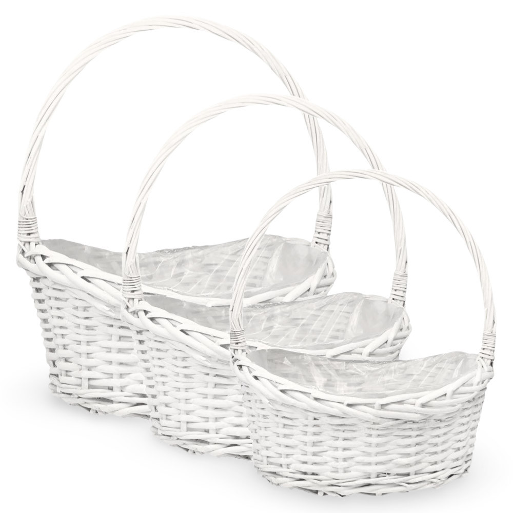 Набір з 3-х білих кошиків з лози, фото 1