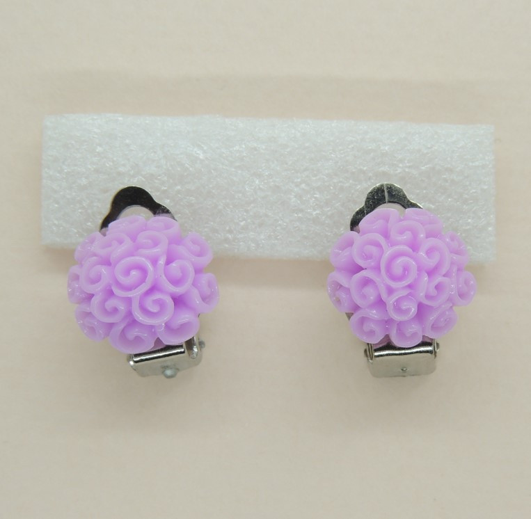 Сережки кліпси дитячі для вух без пробивання квітка Глянцева Пурпурова Кучерява Півонія, фото 1