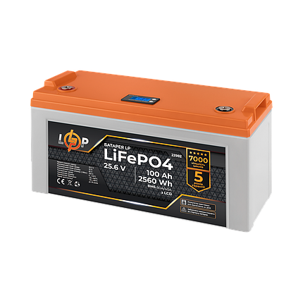 Акумулятор LP LiFePO4 25,6V - 100 Ah (2560Wh) (BMS 80A/40А) пластик LCD для ДБЖ, фото 2