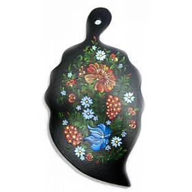 Кухонна обробна дошка Лист з ручним розписом 30х22х1, 5см чорна