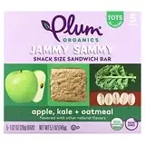 Plum Organics, Jammy Sammy, Snack Size Sandwich Bar, 15 Months and Up, Apple, Kale + Oatmeal, 5 Bars, 1.02 oz