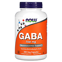 Now foods GABA 750 mg 200 capsules, габа 750 мг, гамк, гамма-аминомасляная кислота