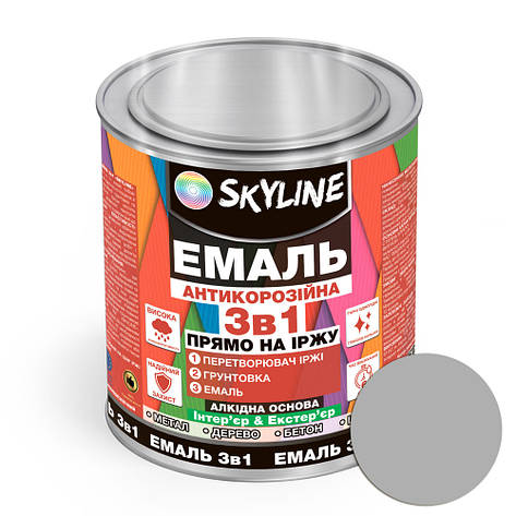 Емаль алкідна 3 в 1 по іржі антикорозійна «Skyline» Світло-сірий 2.5 кг, фото 1