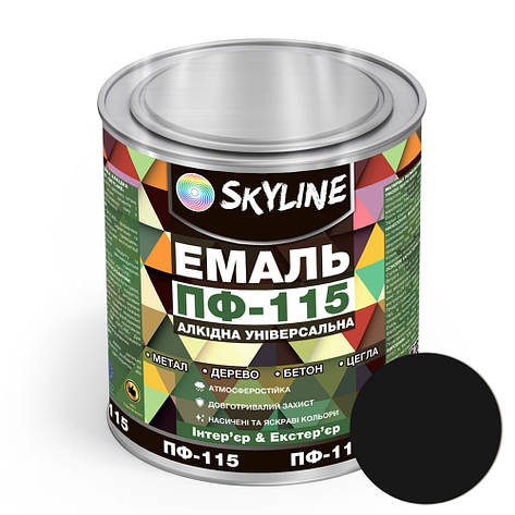 Емаль ПФ-115 алкідна універсальна атмосферостійка «Skyline» Чорний 2.5 кг, фото 1