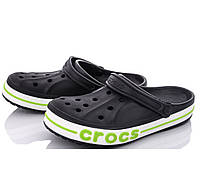 Мужские кроксы CROCS чёрные с салатовым/ зелёным, шлёпанцы с закрытым носком (размеры в описании)