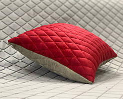 Автоподушка з алькантарою Lux (штучної замші), Бежева/Червона, мілкий ромб 1 шт. (30х30 см.)