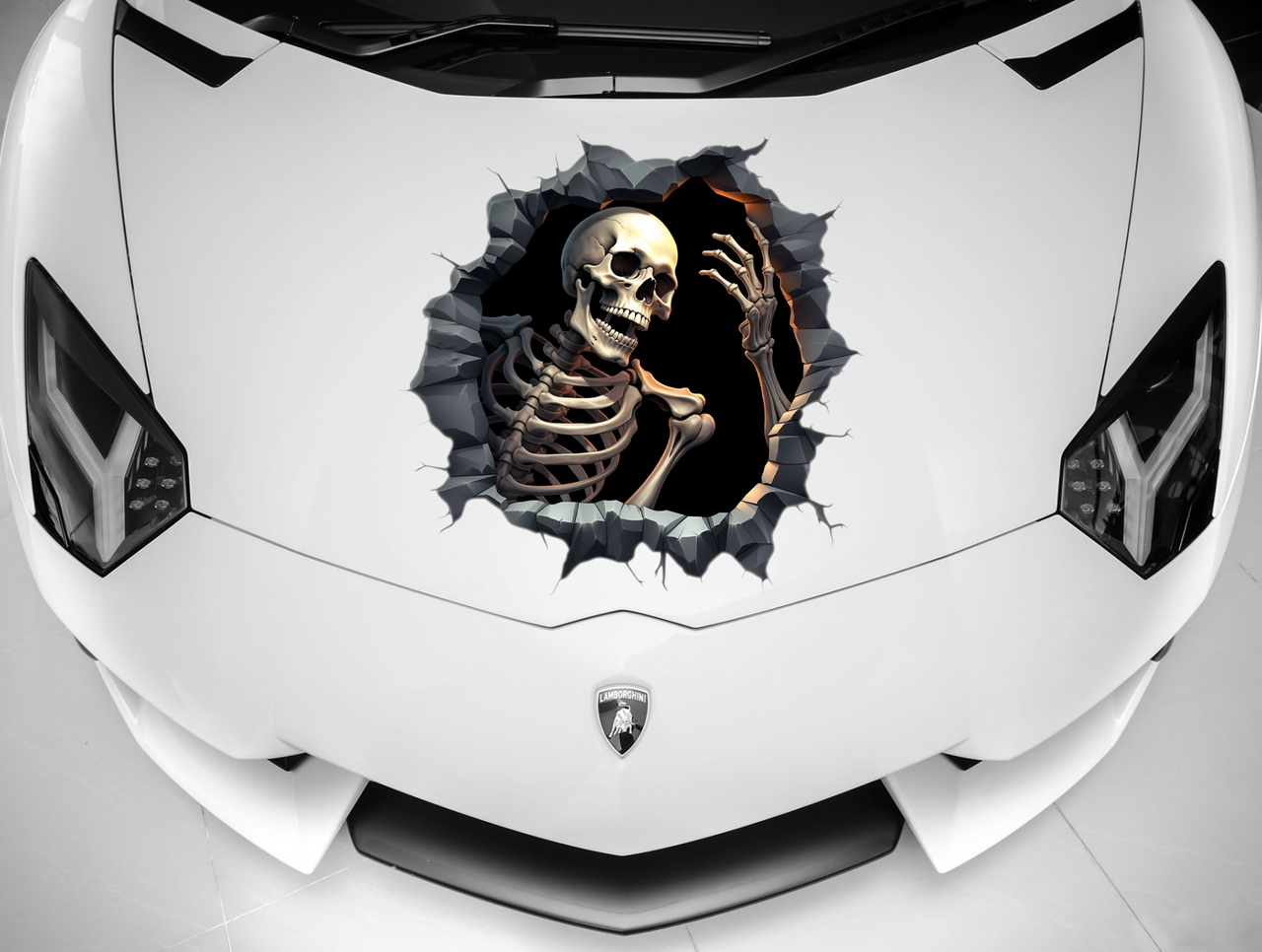 Безпечна та стильна Наклейка на Автомобіль: Скелет у 3D, Плівка, на будь-яку частину кузова. 30*30 см.