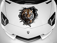 Эффектная 3D наклейка на машину, крутой тигр, брутальный дизайн, , 80*80 см, на черное, белое или серое авто.