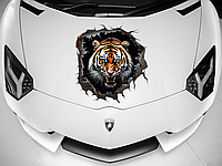 Тигр в разломе металла: креативная наклейка на авто, 80*80 см, 3Д. Пленка, большого размера, на капот.