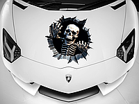 Безопасная и Стильная Наклейка на Автомобиль: Скелет в 3D, Пленка, Кузов, капот, большой размер. 80*80 см.