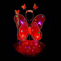 Карнавальный наряд крылья с юбкой светящийся Бабочка 9072 красный b