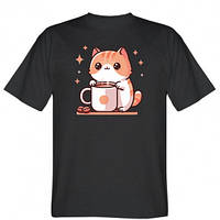 Мужская футболка Милая кошка с кофе