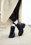 Жіночі чорні черевики з натуральної шкіри на овчині та низькому ходу, фото 2