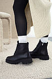 Жіночі чорні черевики з натуральної шкіри на овчині та низькому ходу, фото 5