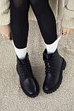 Жіночі чорні черевики з натуральної шкіри на овчині та низькому ходу, фото 7