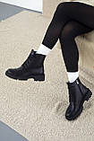 Жіночі чорні черевики з натуральної шкіри на овчині та низькому ходу, фото 8