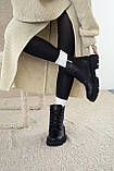Жіночі чорні черевики з натуральної шкіри на овчині та низькому ходу, фото 10