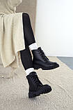 Жіночі чорні черевики з натуральної шкіри на овчині та низькому ходу, фото 6