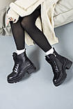 Шкіряні жіночі зимові черевики чорні на шнурівці та бічною блискавкою утеплені на хутрі, фото 4