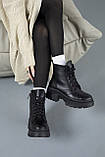 Шкіряні жіночі зимові черевики чорні на шнурівці та бічною блискавкою утеплені на хутрі, фото 9