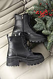 Шкіряні жіночі зимові черевики чорні на шнурівці та бічною блискавкою утеплені на хутрі, фото 10