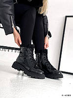 Женские ботинки лаковая кожа черные зимние на высокой платформе 39