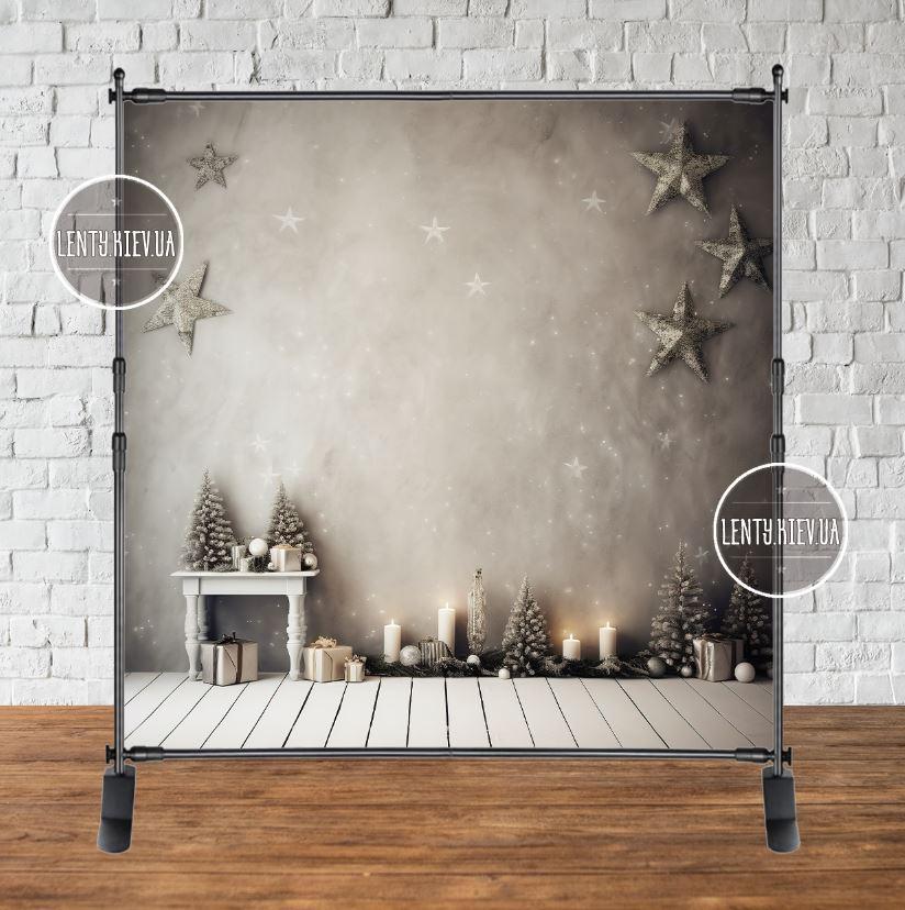 Інтер'єрний новорічний банер / фотофон "Сіра стіна, мінімалізм, свічки" 2х2м (фотозона) (без каркаса)