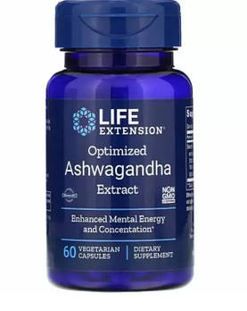 Ашваганда, Ashwagandha, Life Extension, екстракт, 60 капсул