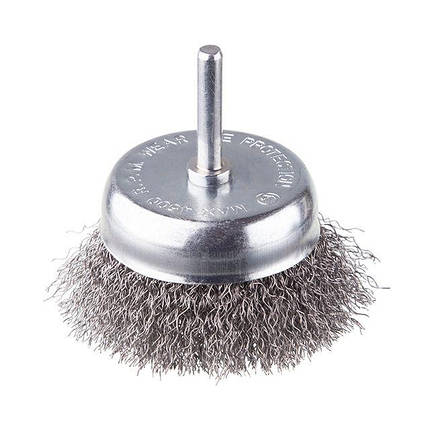 Щітка чашкова 75 мм для дриля, 1/4" (кручений дріт) INTERTOOL BT-9075, фото 1