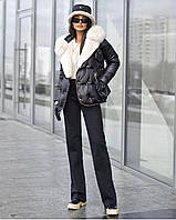 Женская зимняя стеганая куртка с меховым воротником размеры 42-48
