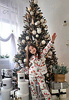 Новорічна піжама дитяча кофта та штани Гноми тепла піжама для дівчинки м'ятна