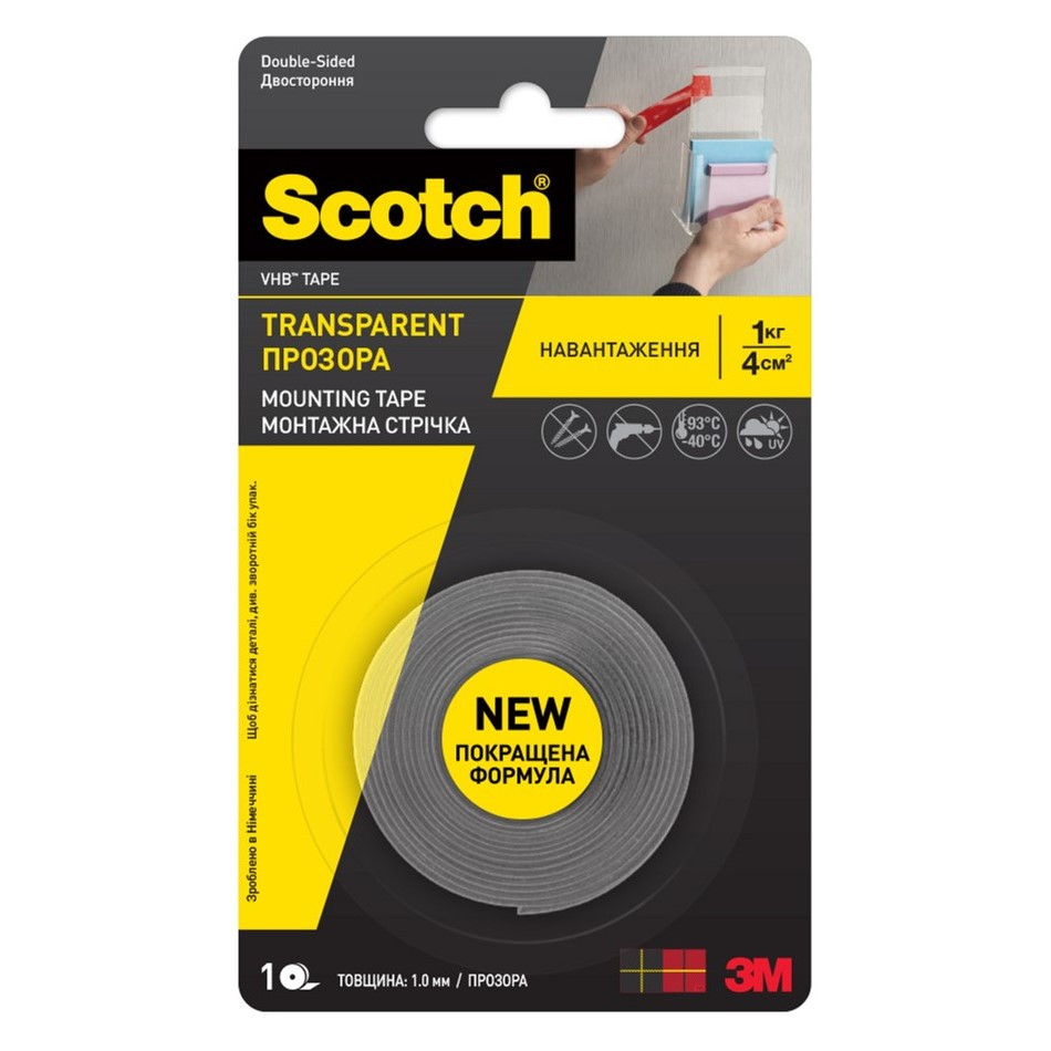 Скотч двосторонній 3M 0914F VHB 6 мм x 2 м x 1 мм прозорий