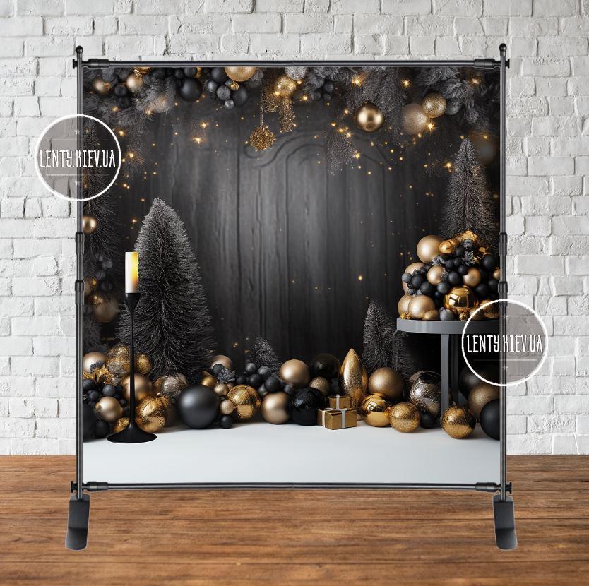 Інтер'єрний новорічний банер / фотофон "Темний фон з золотом" 2х2м (фотозона) (без каркаса)