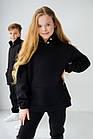 Дитячий флісовий спортивний костюм зимовий чорний Комплект оверсайз Худі + Штани на зиму, фото 2