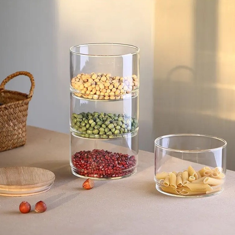 Набір скляних банок "Одна в одну" 4*400 мл з бамбуковою кришкою