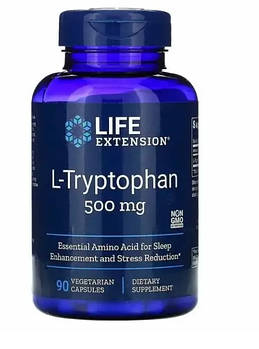 L-триптофан (L-Tryptophan), Life Extension, 500 мг, 90 капсул