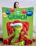 Плед Праздничный Гринч Grinch качественное покрывало с 3D рисунком размер 80х100