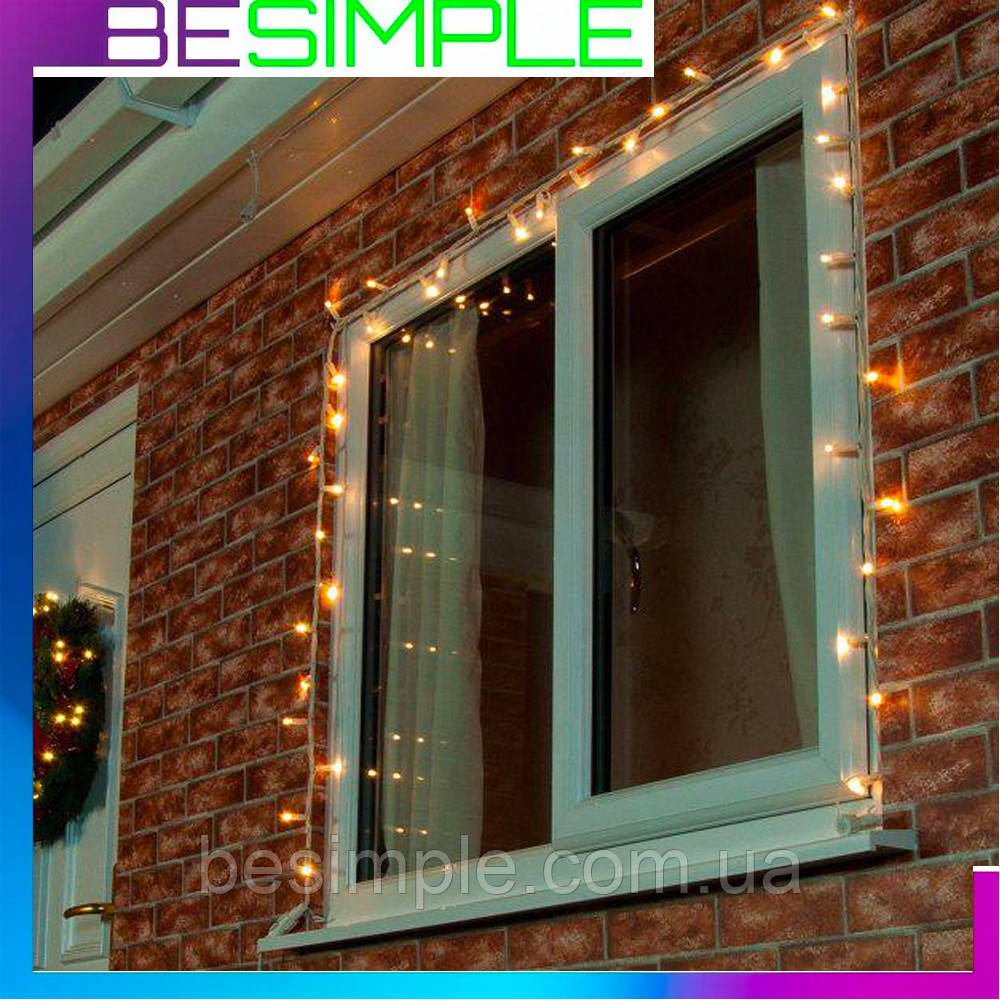 УЦІНКА! Гірлянда Нитка від мережі на 10 м, 100LED + з'єднувач, Xmas, Теплий білий / Новорічна гірлянда для вулиці