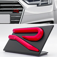 Эмблема на решетку радиатора NEW R-line VW (Фольцваген) - Красный Глянец 5.3x2.7 cm