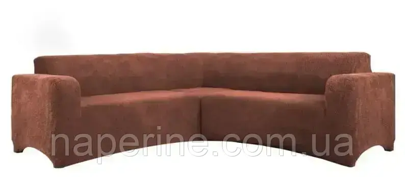 Чохол натяжний на кутовий диван плюшевий хутряний Venera шоколадний